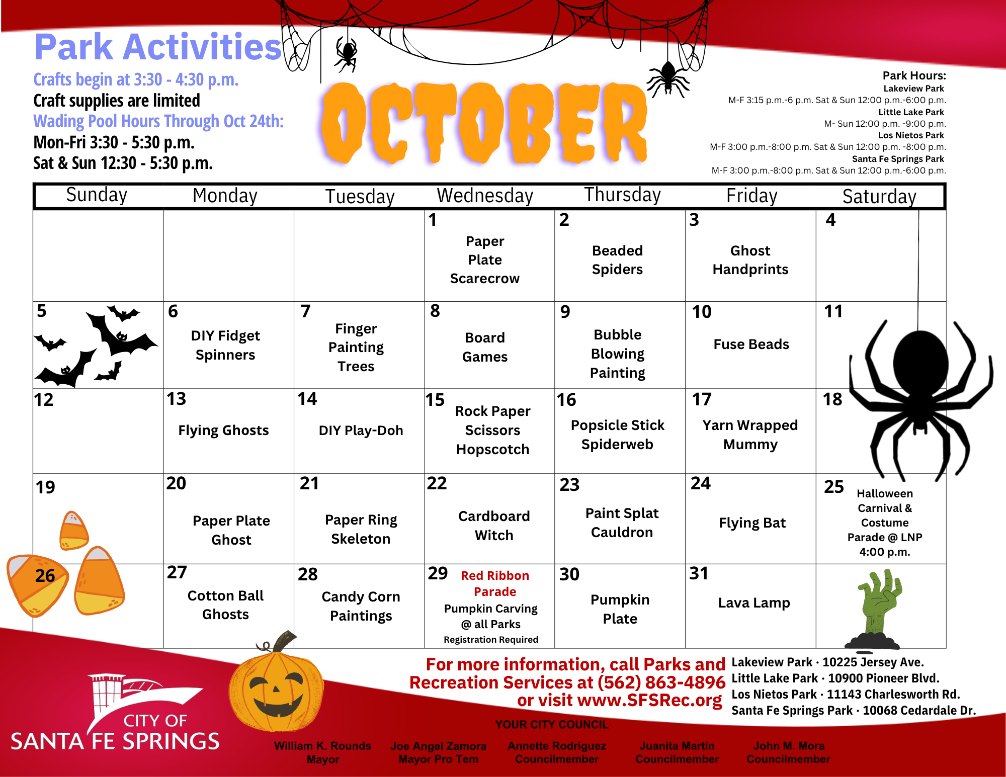 October 2025 Park Calendar